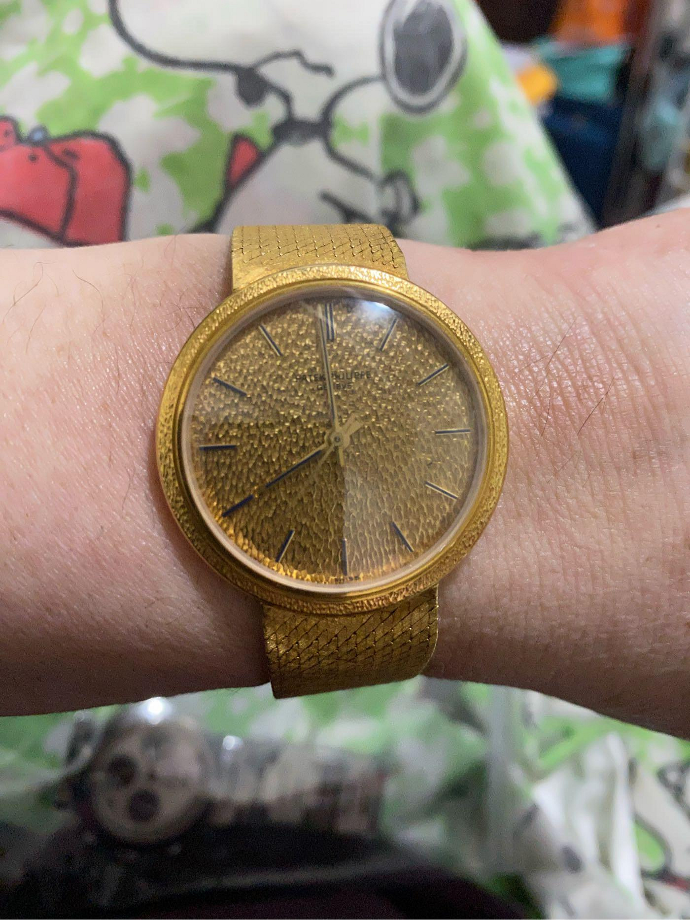 百達翡麗PP自動機械錶 全身K18YG錶殼36mm 18K金錶帶、面盤 男女適用 Patek Philippe錶帶扣商標很久以前裁剪時不見了，腕圍約17公分