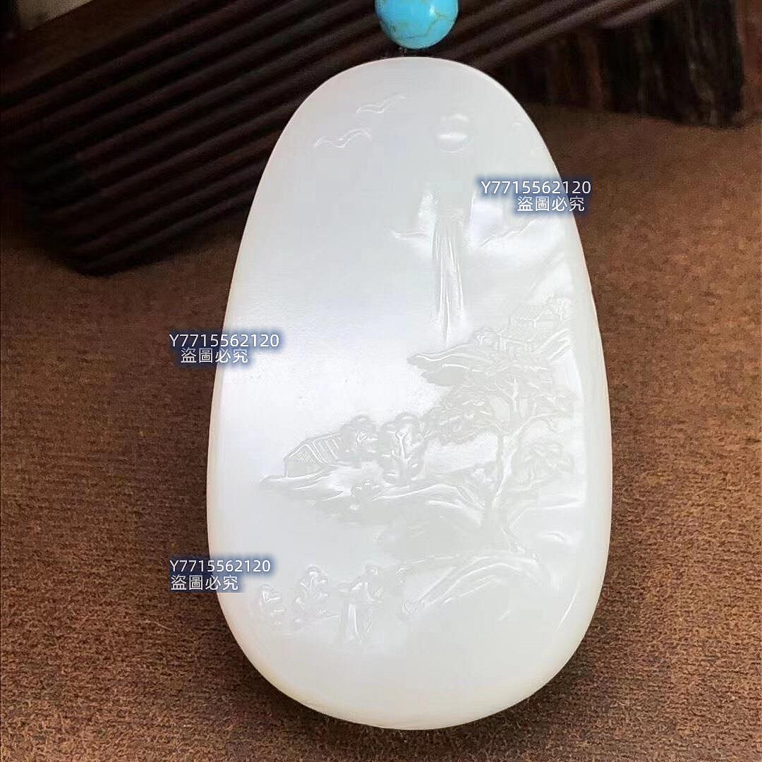 超美自留級羊脂山水牌脂白新疆和田玉作品，山水圖，81.22g，白度脂白