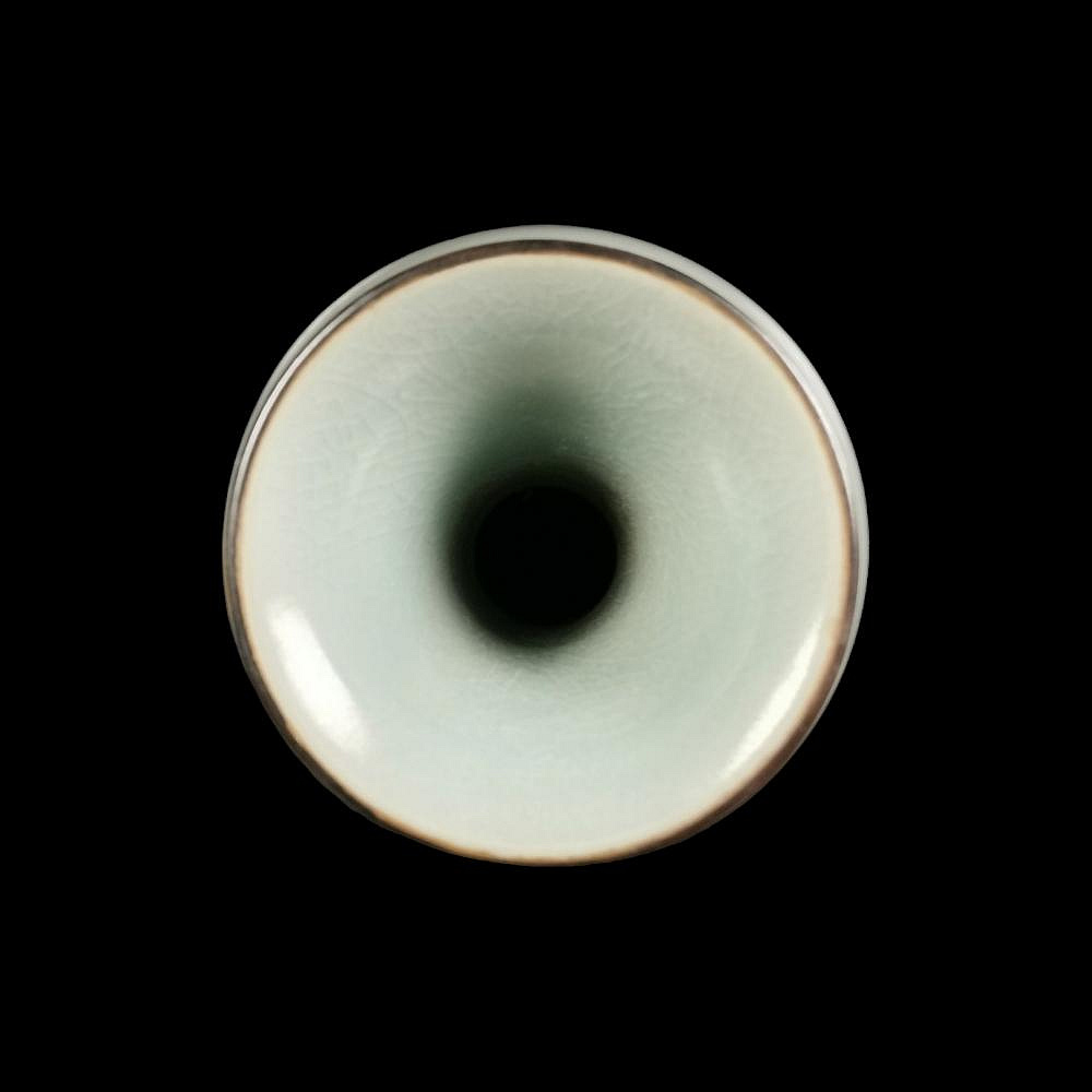 宋代 汝窯 青磁 天青釉 弦紋花口瓶