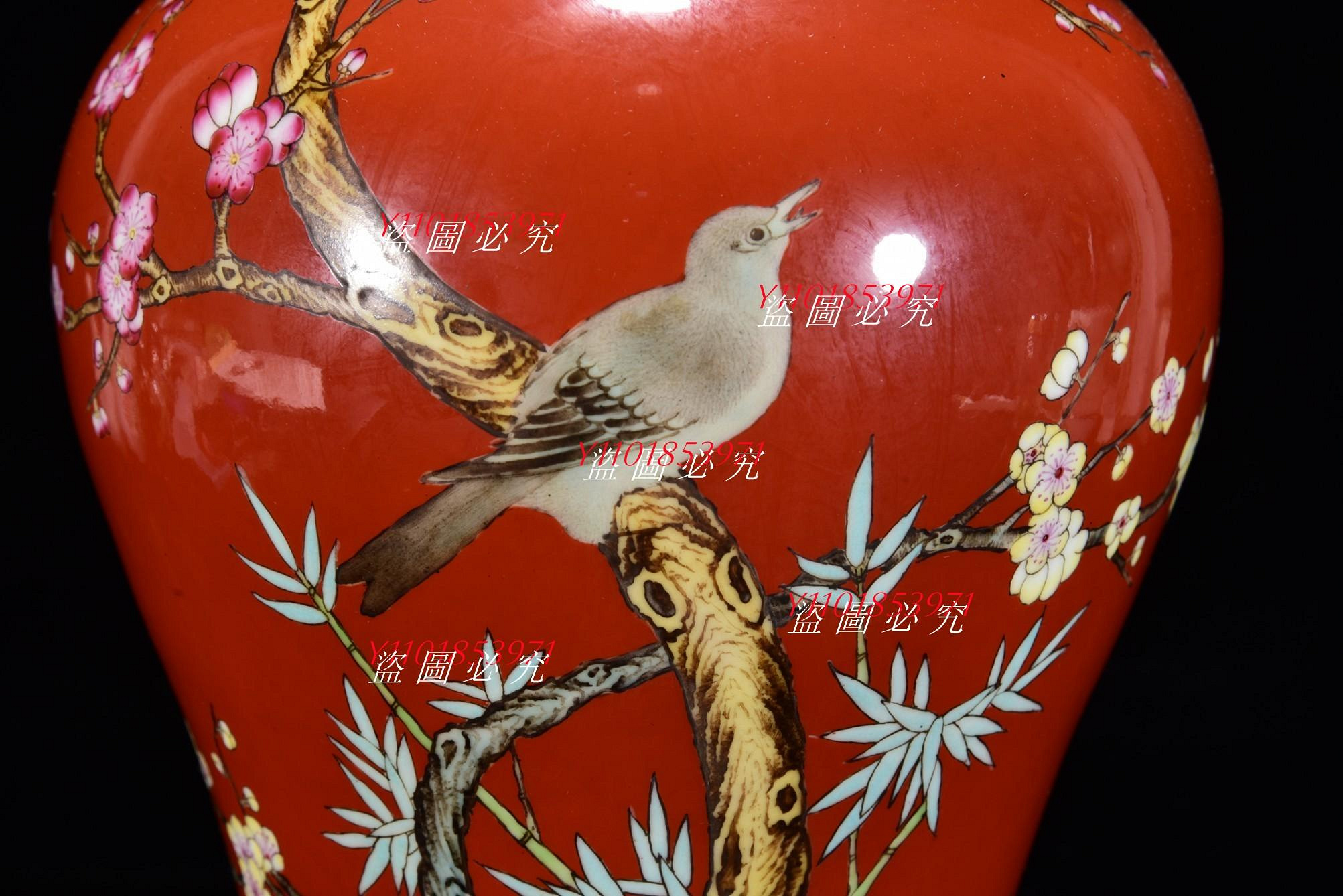 清乾隆年紅釉粉彩花鳥紋梅瓶31*20m800 | Yahoo拍賣