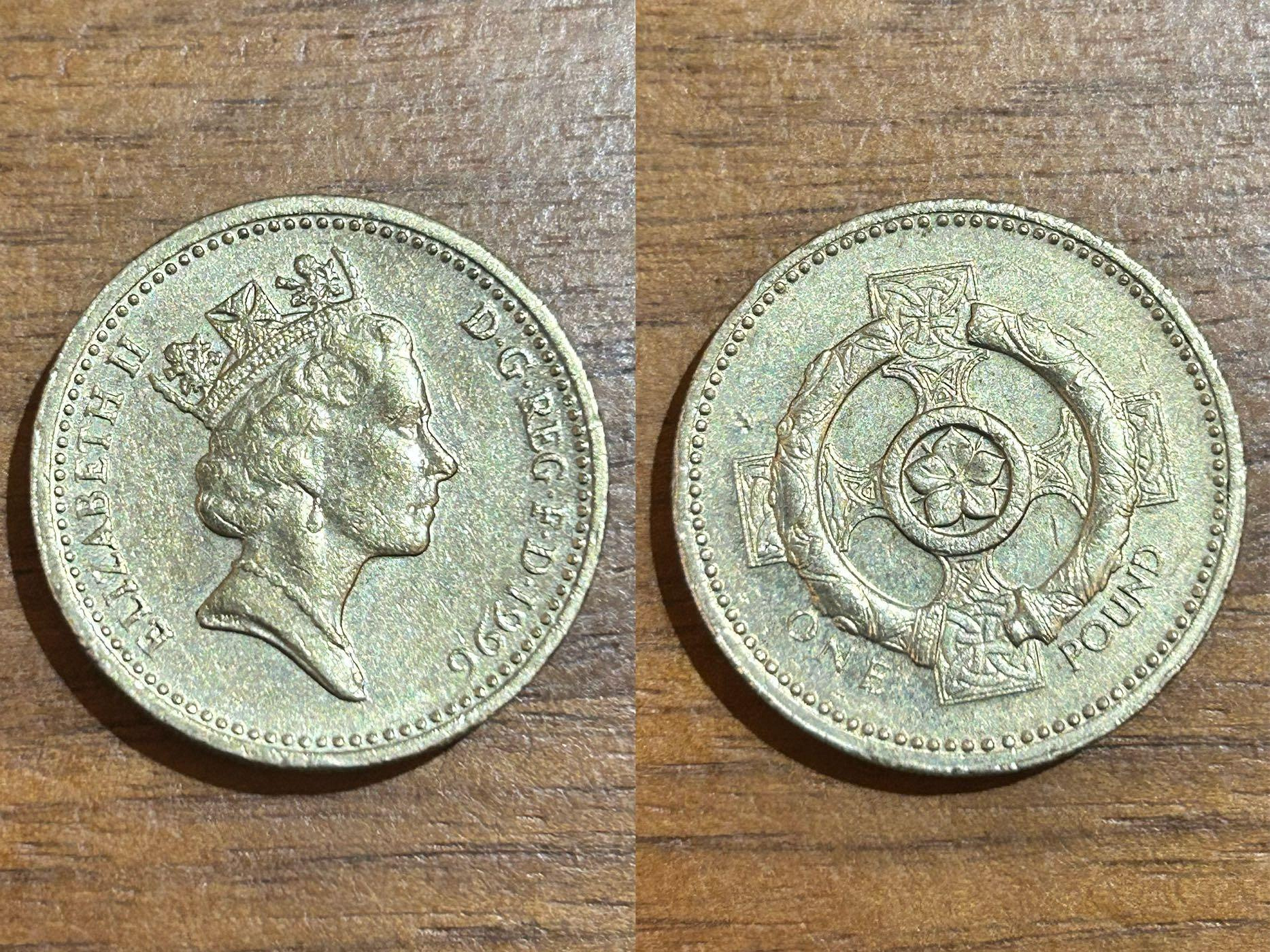 H2Shop】英國Britain UK 英鎊1鎊1 Pounds 1996年伊莉莎白二世（英國女王）紀念幣十字架/圓環圖案鎳黃銅錢幣硬幣|  Yahoo拍賣