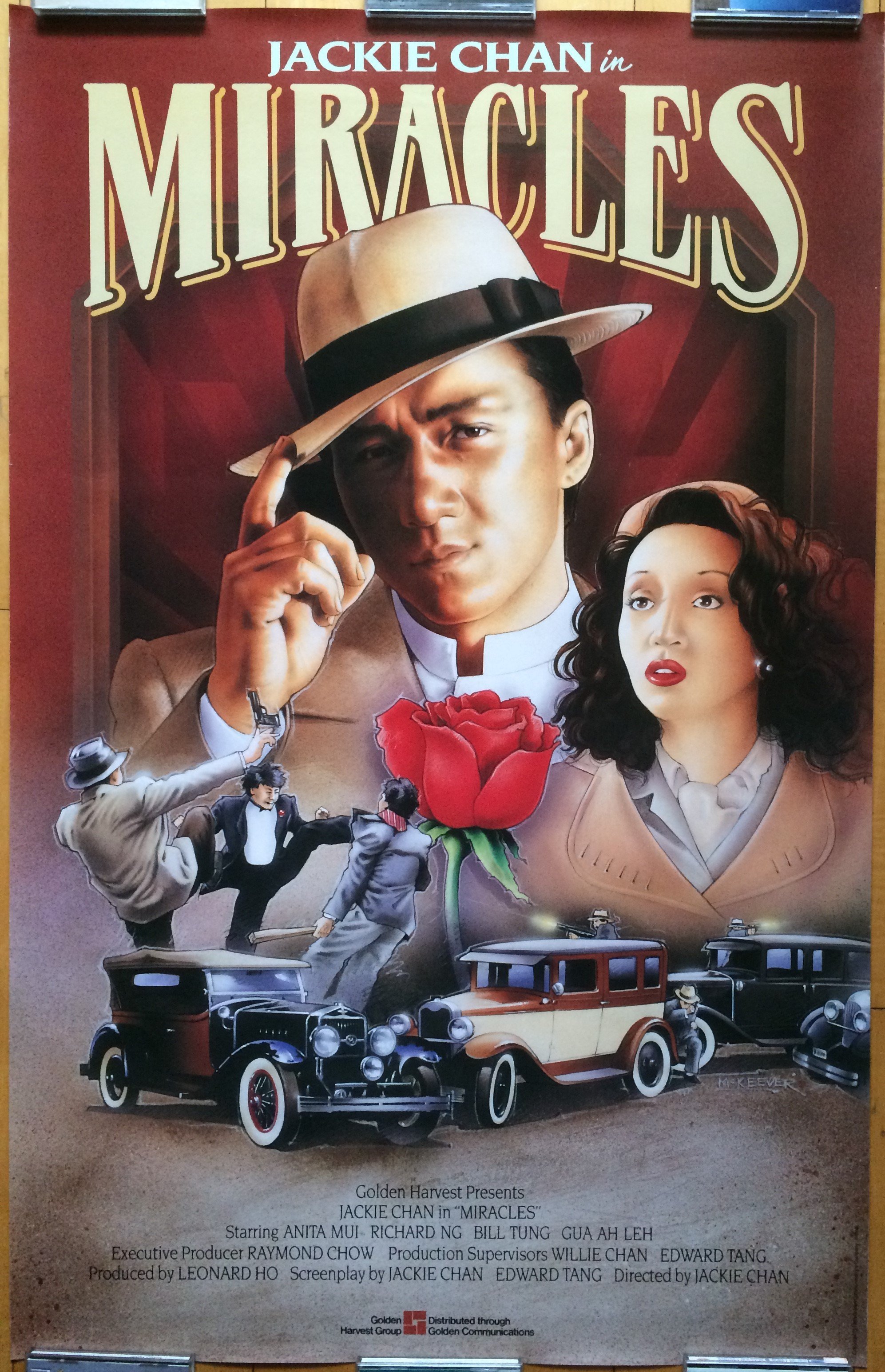 映画ポスター 奇蹟 ミラクル 成龍 梅艷芳　香港版　当時物 奇蹟(Miracles) - 成龍、梅艷芳- 香港英文原版手繪電影海報(1989年