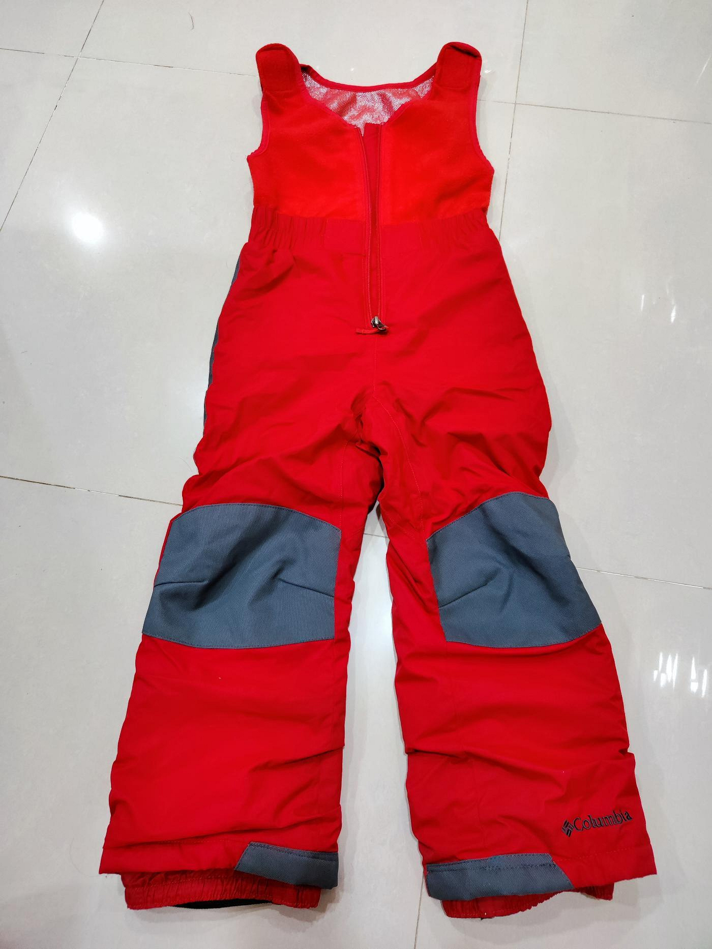 肩帶可調式兒童雪衣columbia xxs 紅色連身褲/黑外套共2件 約100-130cm