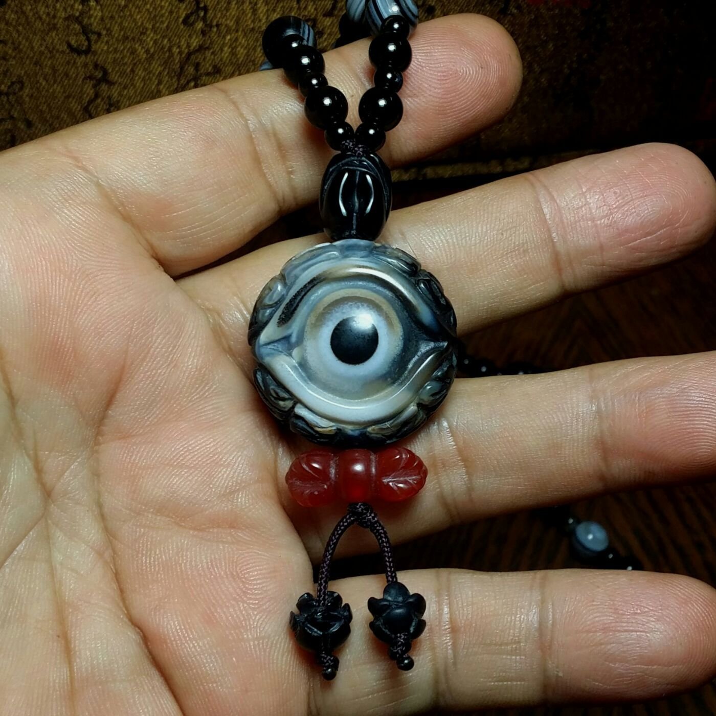 市價一折特賣→天然西藏九眼頁岩天珠【金剛手印天眼珠項鍊XO-235】29