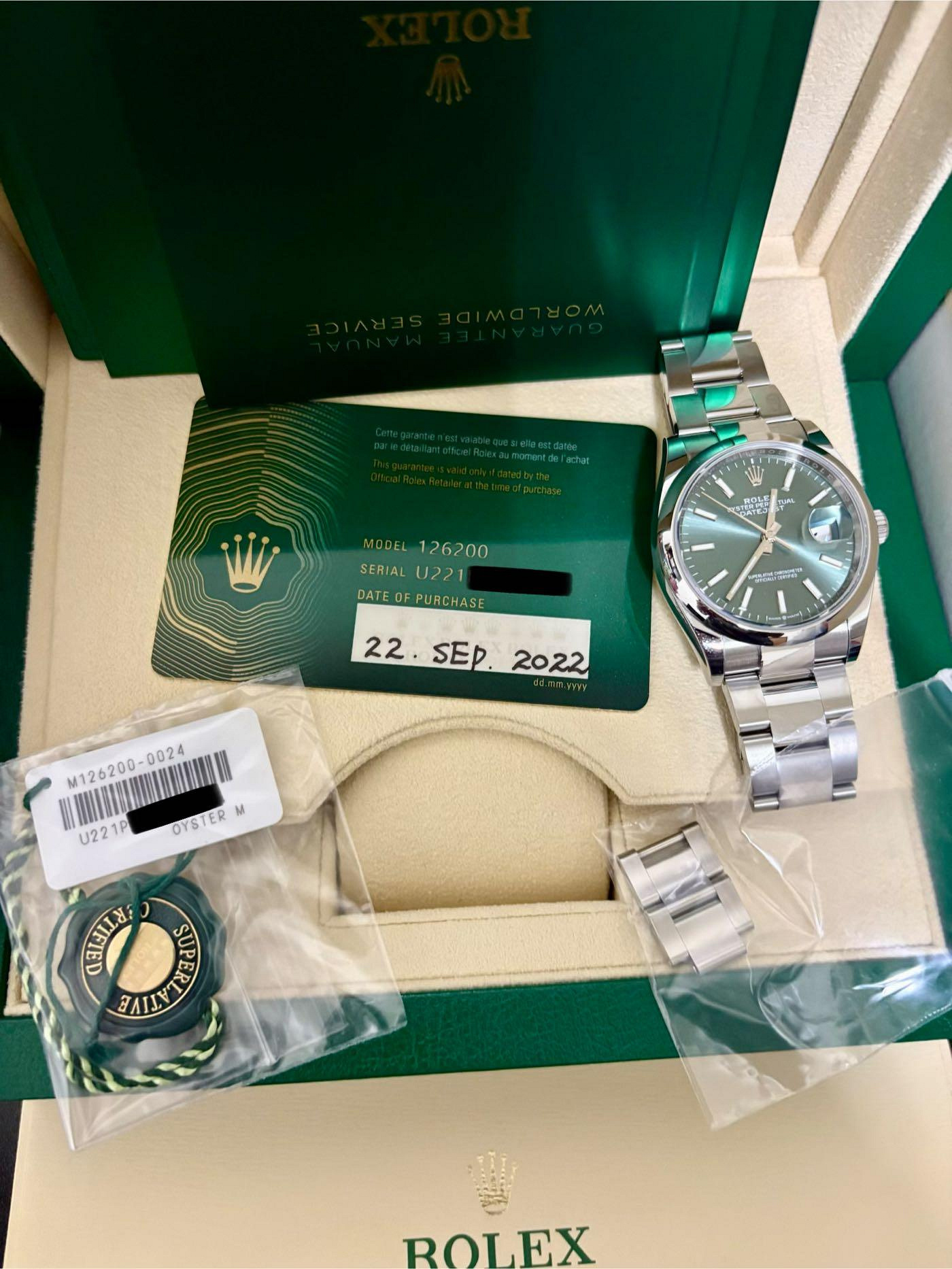 ROLEX勞力士Datejust 126200薄荷綠面