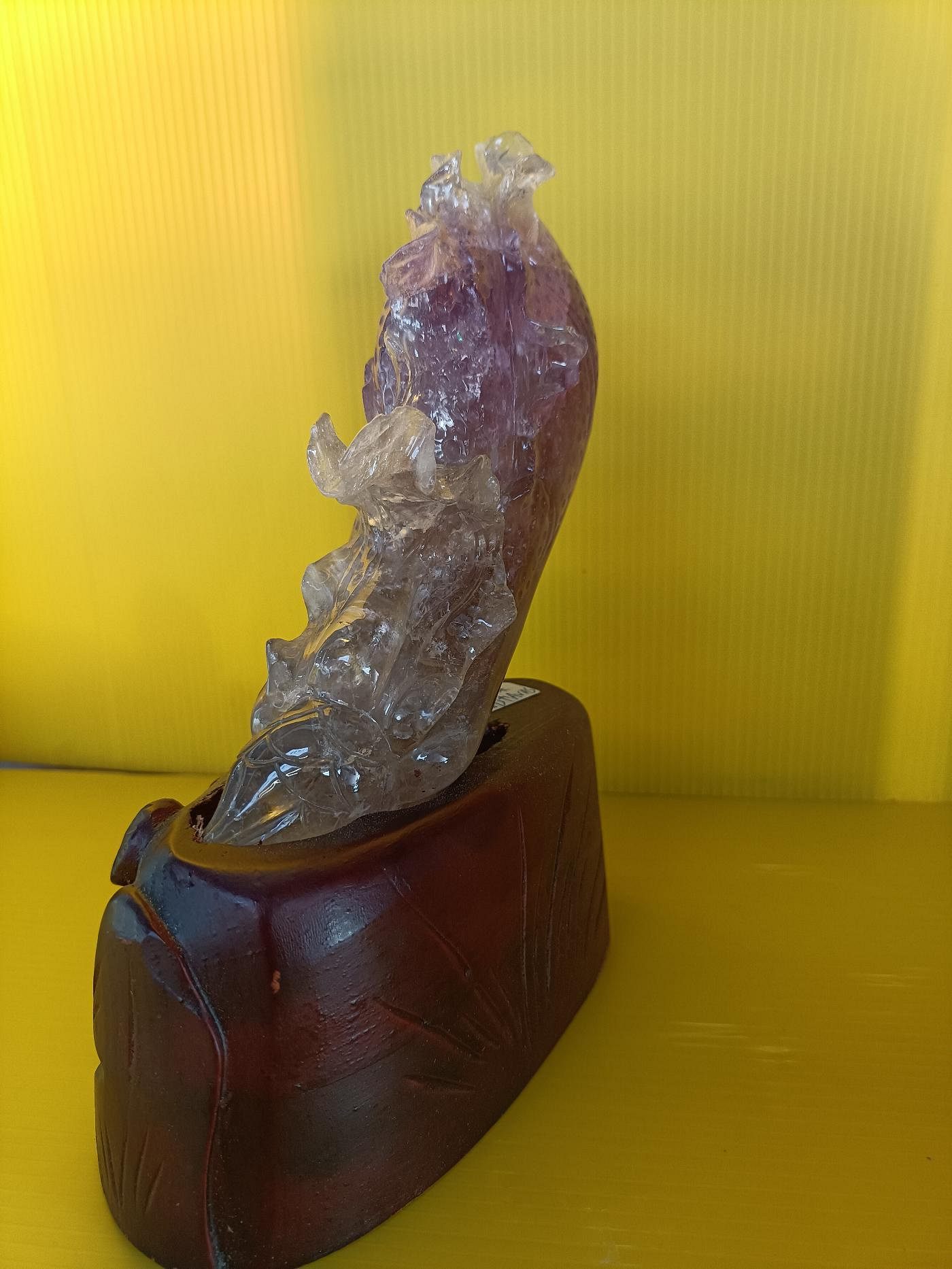 Z93紫水晶雕翠玉白菜(百財)水晶雕刻件，不含座長約14、高約14