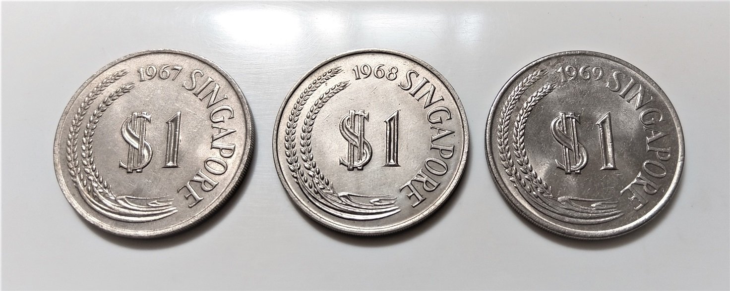 稀少3大連年獅子幣1967-1969 新加坡馬來西亞1 DOLLAR 初開版舊版大型古錢幣3枚一標| Yahoo拍賣