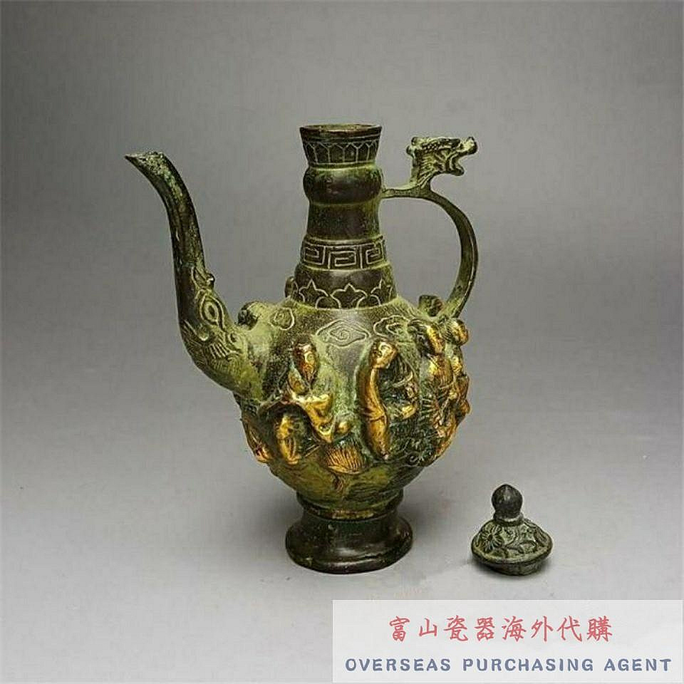 復古精雕鎏金八仙壺茶壺酒壺水壺擺件精工銅器收藏家居裝飾送禮首選