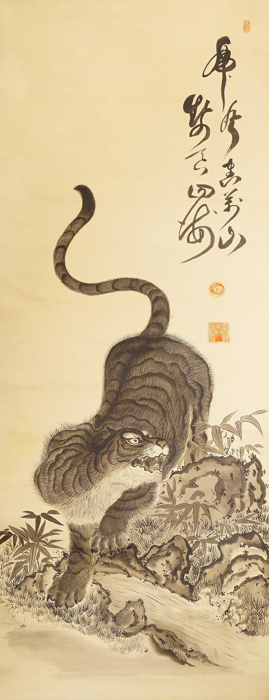 掛軸まとめて46本 日本画 美人画 書 中国画 山水　花鳥　虎図　茶掛など！ 12/22結標名家探華山人絹本猛虎原供箱PBG0713 -軸畫茶掛書法絹本山水