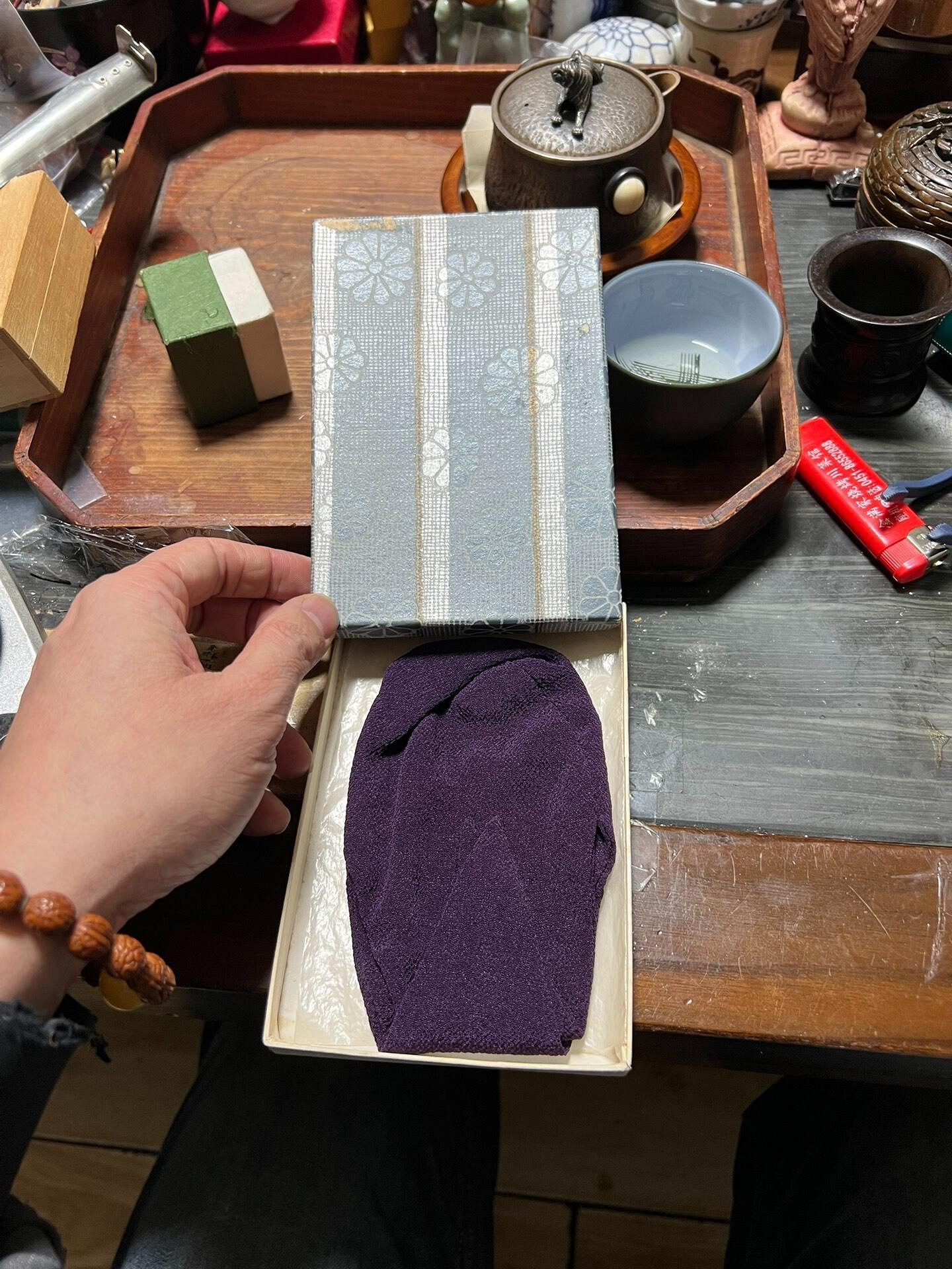 日本回流Vintage大津袋茶具，仕覆袋輕薄正絹，茶棗專用小包，附紙盒