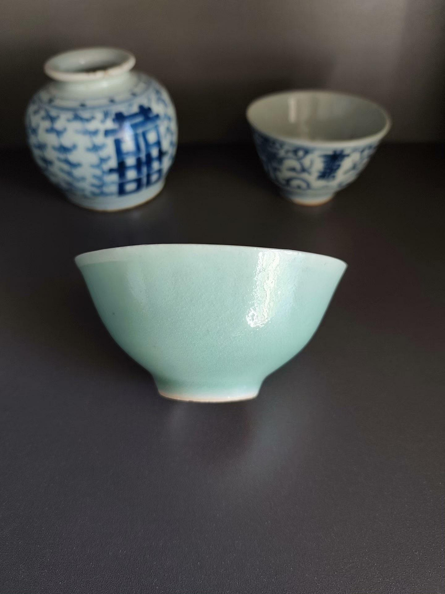 明代中期豆青釉茶園全美品11公分茶具收藏佳品發色絢麗現代雅集推薦茶園