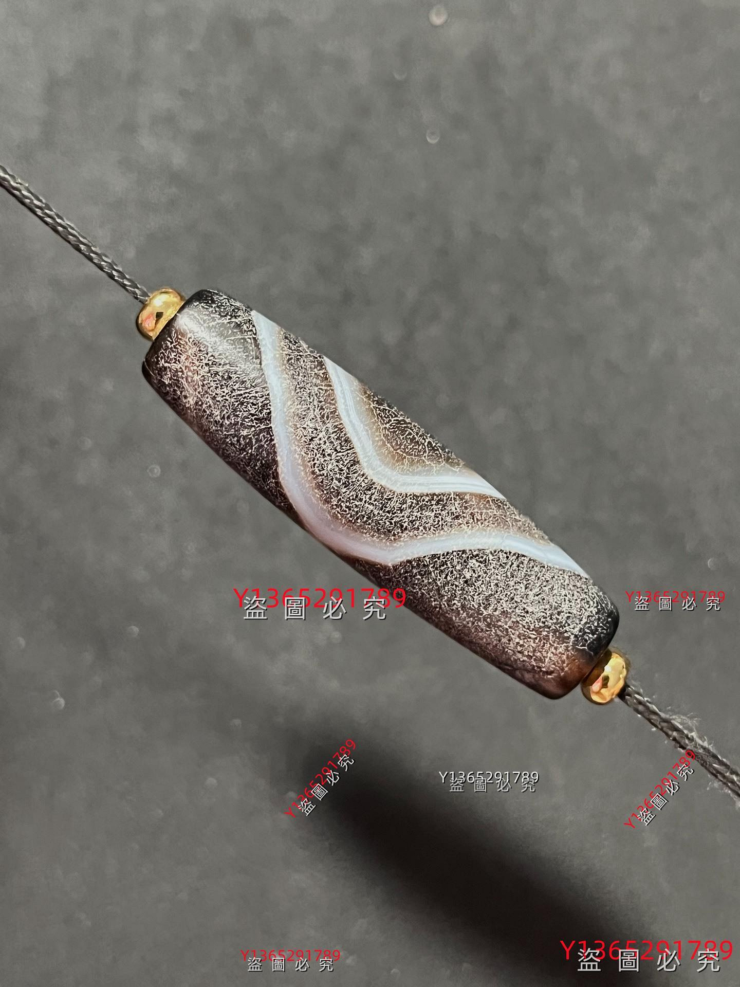 老皮紋瑪瑙天珠一眼天珠纏絲瑪瑙龍紋珠45*12.8mm 舊藏古董古玩二手【愛