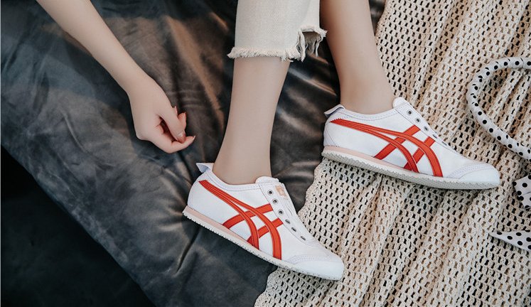 Onitsuka Tiger 鬼冢虎帆布鞋白紅色小白鞋一腳蹬滑板鞋1182A087
