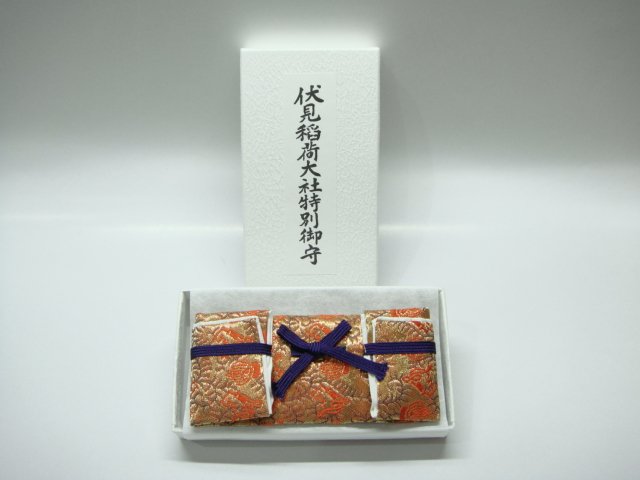 日本經典特別御守~京都伏見稲荷大社紋路紙盒~橘紅色((諸願成就
