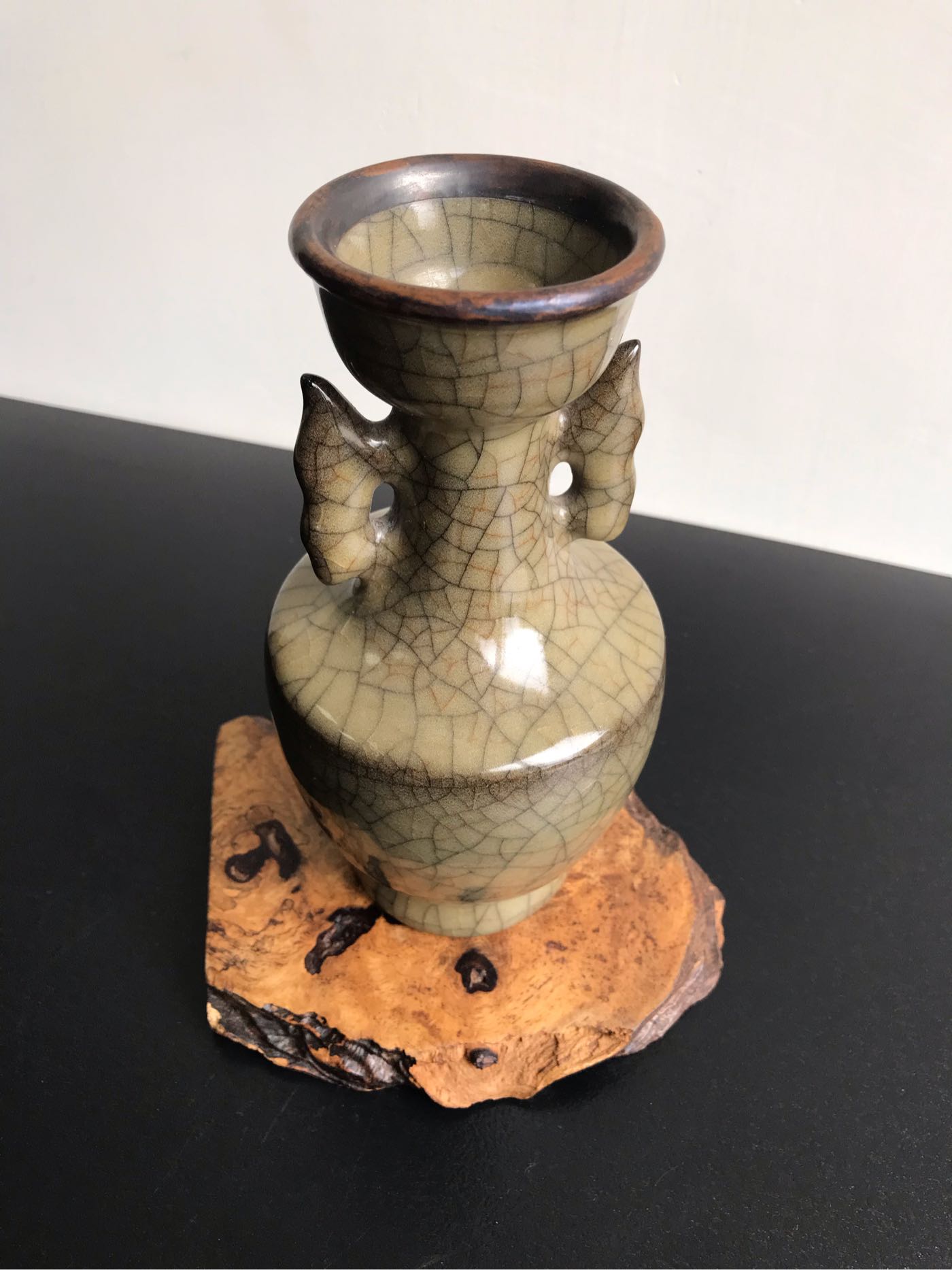 早期收藏老件瓷器金絲鐵線哥窯雙耳瓶| Yahoo拍賣