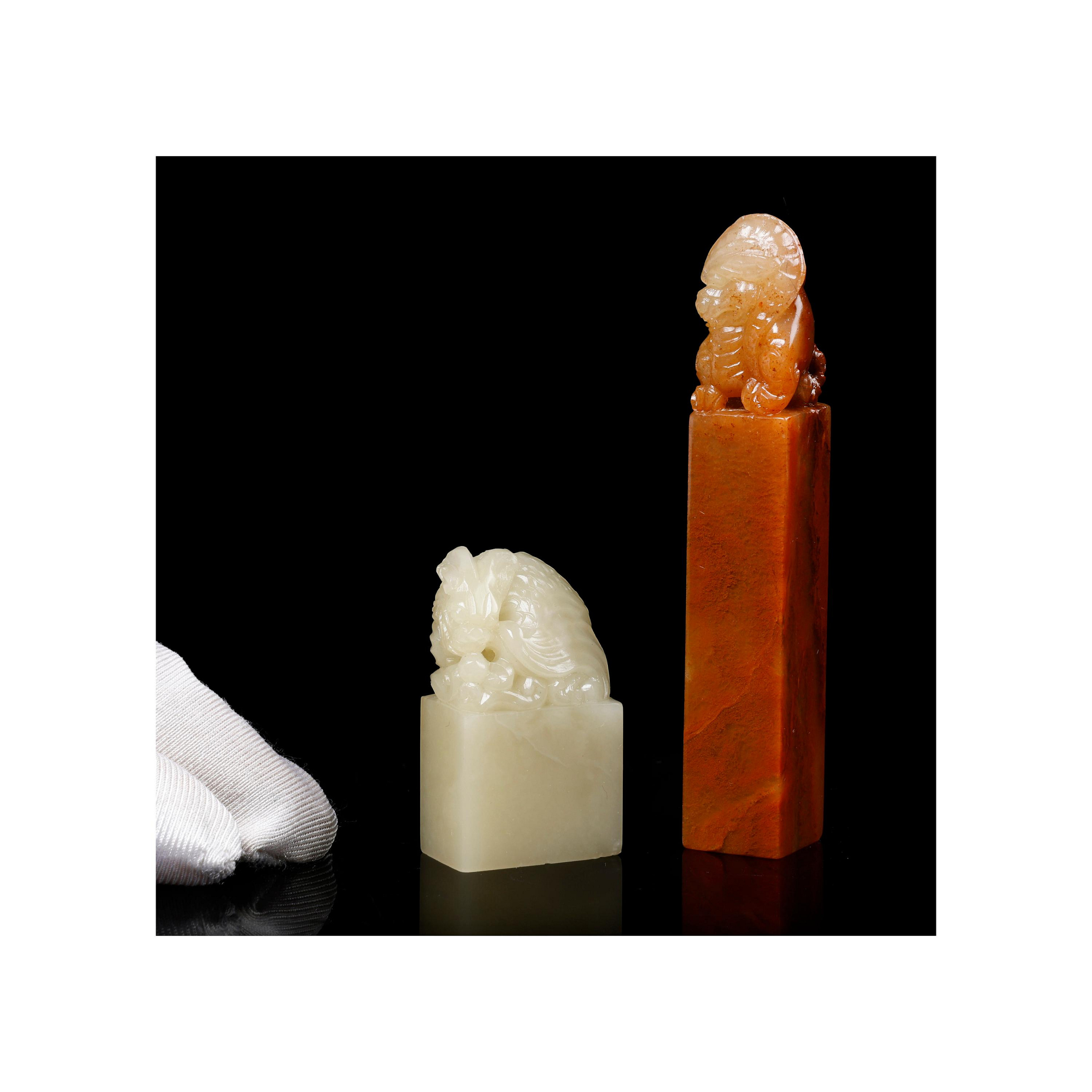 再生補破網-早期壽山石古獸鈕方印2方(BQ-NABC04)限面交ZX起拍價
