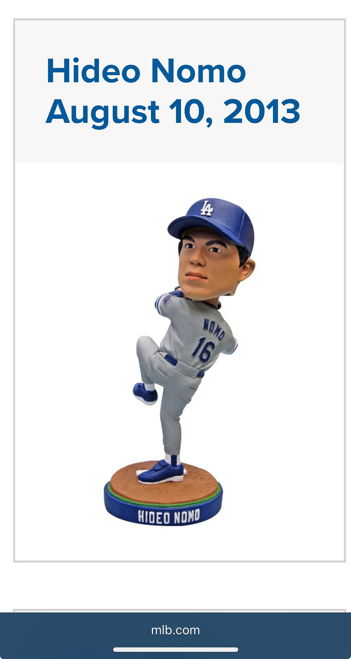 野茂英雄NOMO 龍捲風投球姿勢搖頭公仔SGA bobblehead 2013年道奇球場