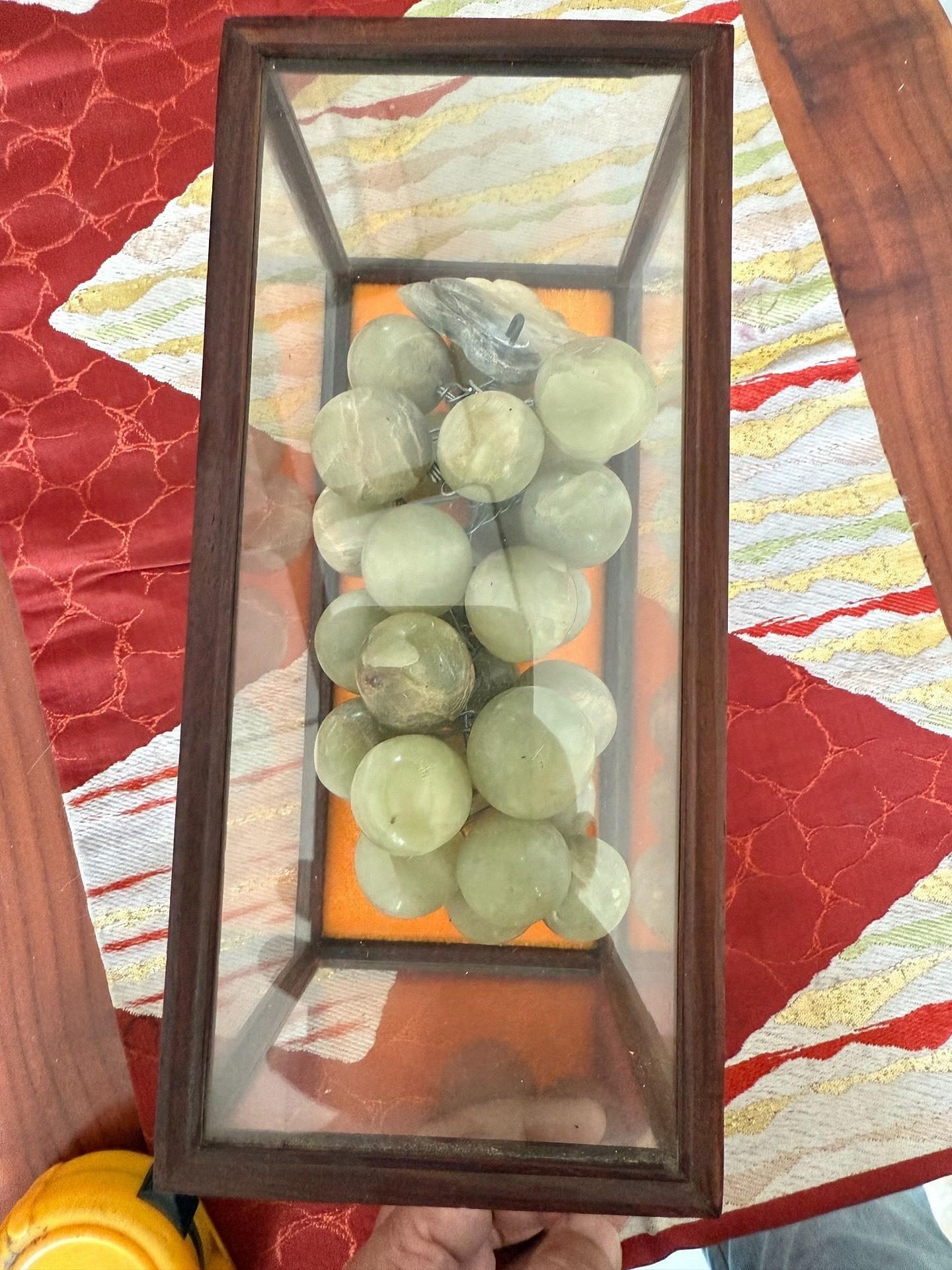 二手】日本回流玉石葡萄擺壽山石葡萄多子多福手把外面酸枝木玻璃