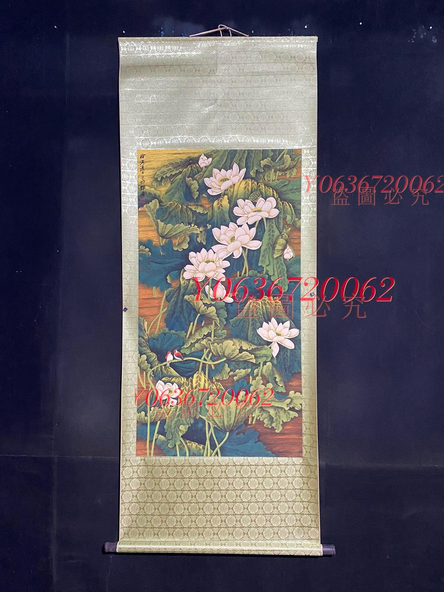 NR一742四尺防偽中堂張大千百荷斗艷圖實物攝裱好尺書畫掛畫裝飾【雅藏