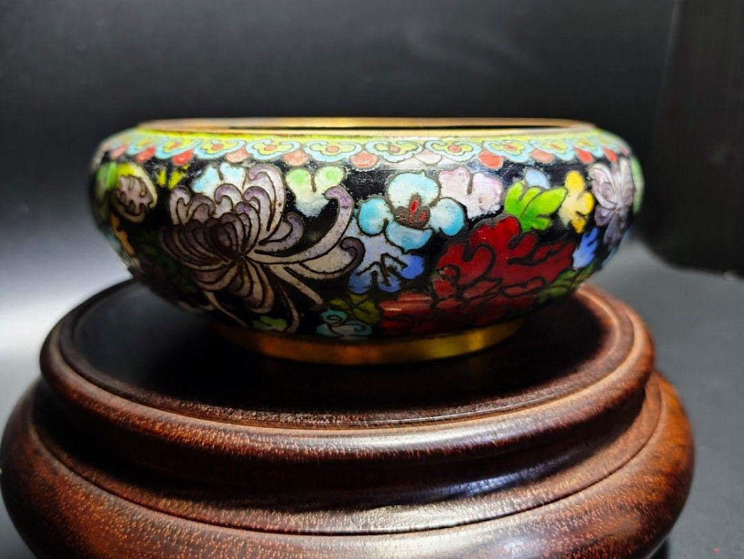 景泰藍 銅胎掐絲琺瑯彩牡丹紋香爐 香道具 骨董品 古美術 銅胎 景泰藍 七宝 花卉紋 五福奉寿 香薫炉 茶道具 琴炉 在銘