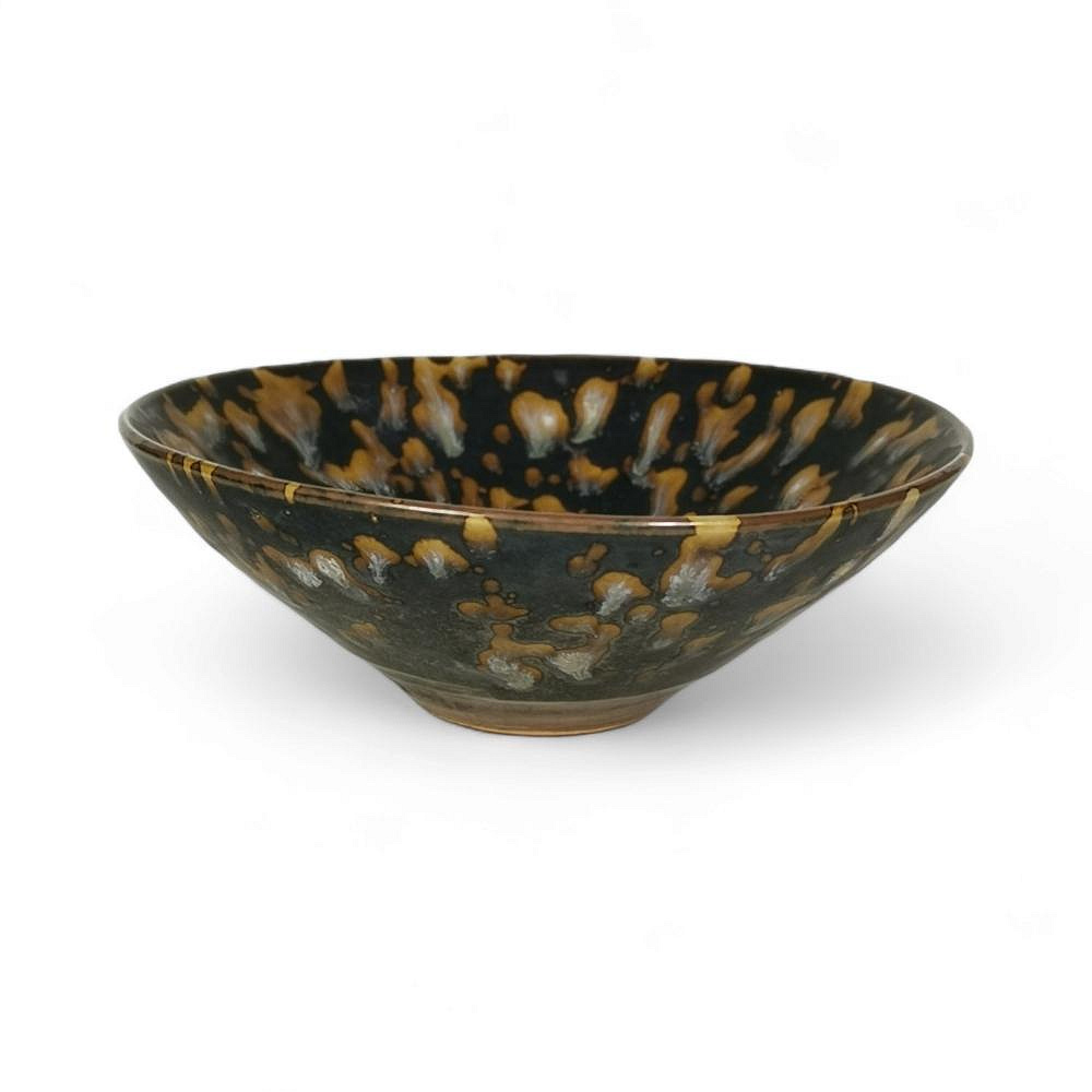 博古珍藏》宋．吉州窯玳瑁斑茶盞(斗笠碗)．早期收藏．老件文物瓷器．非