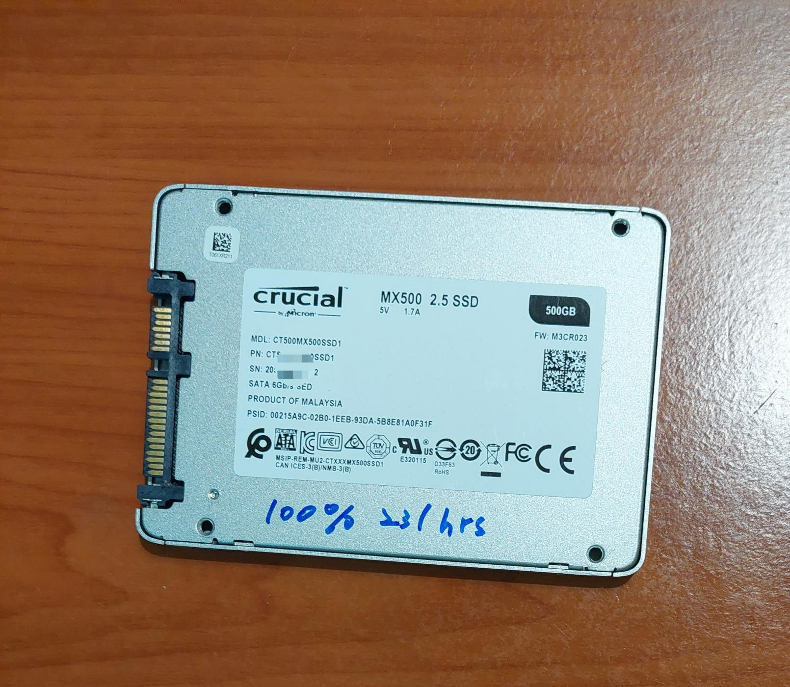100%近新美品【Crucial 美光】MX500 500G 2.5吋 SATA SSD固態硬碟 500GB