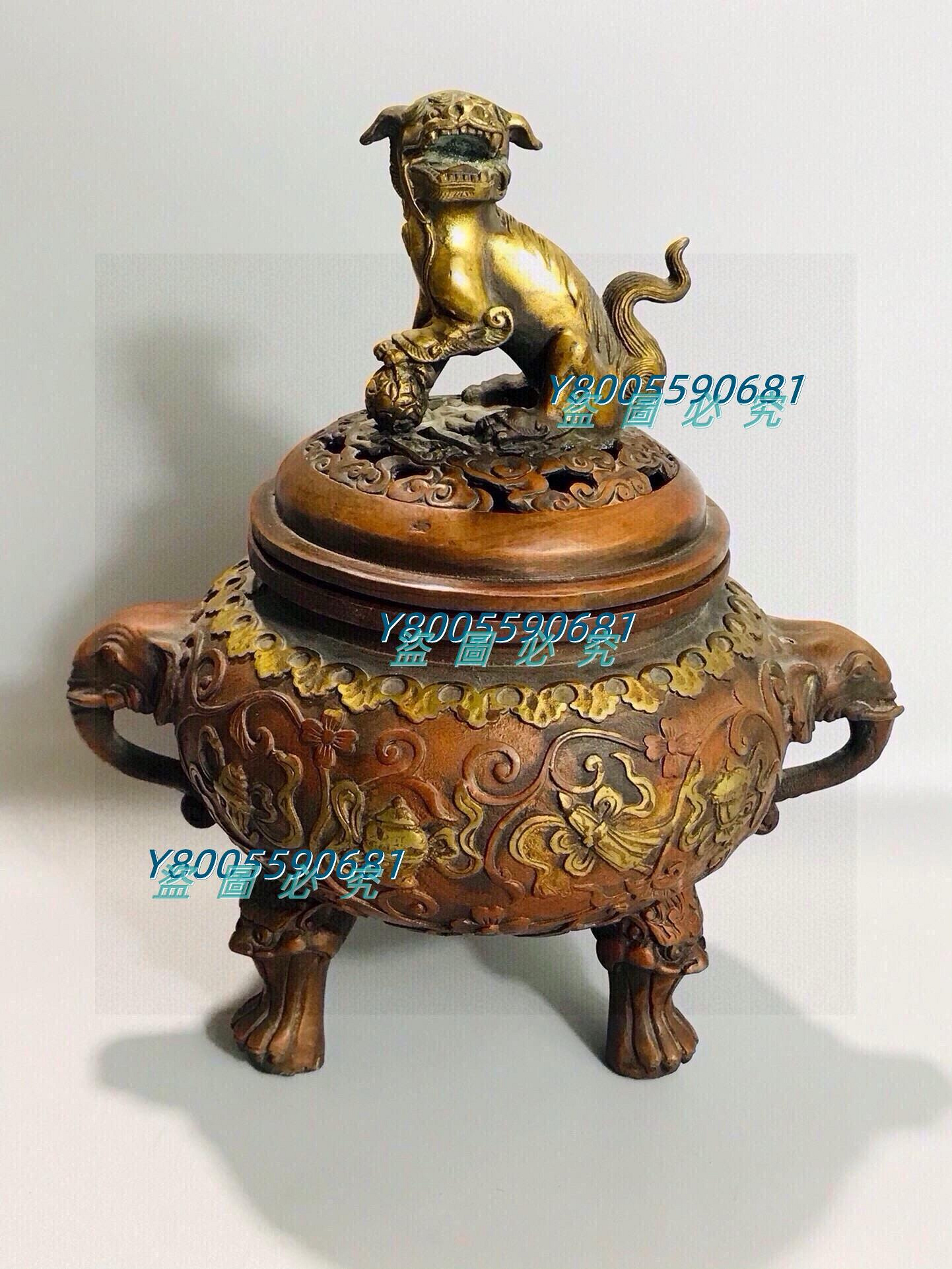 铜鎏金狮子香炉 老銅鎏金吉祥獅子香爐尺寸：高:25寬：22cm重量：125Z326728 【景天閣