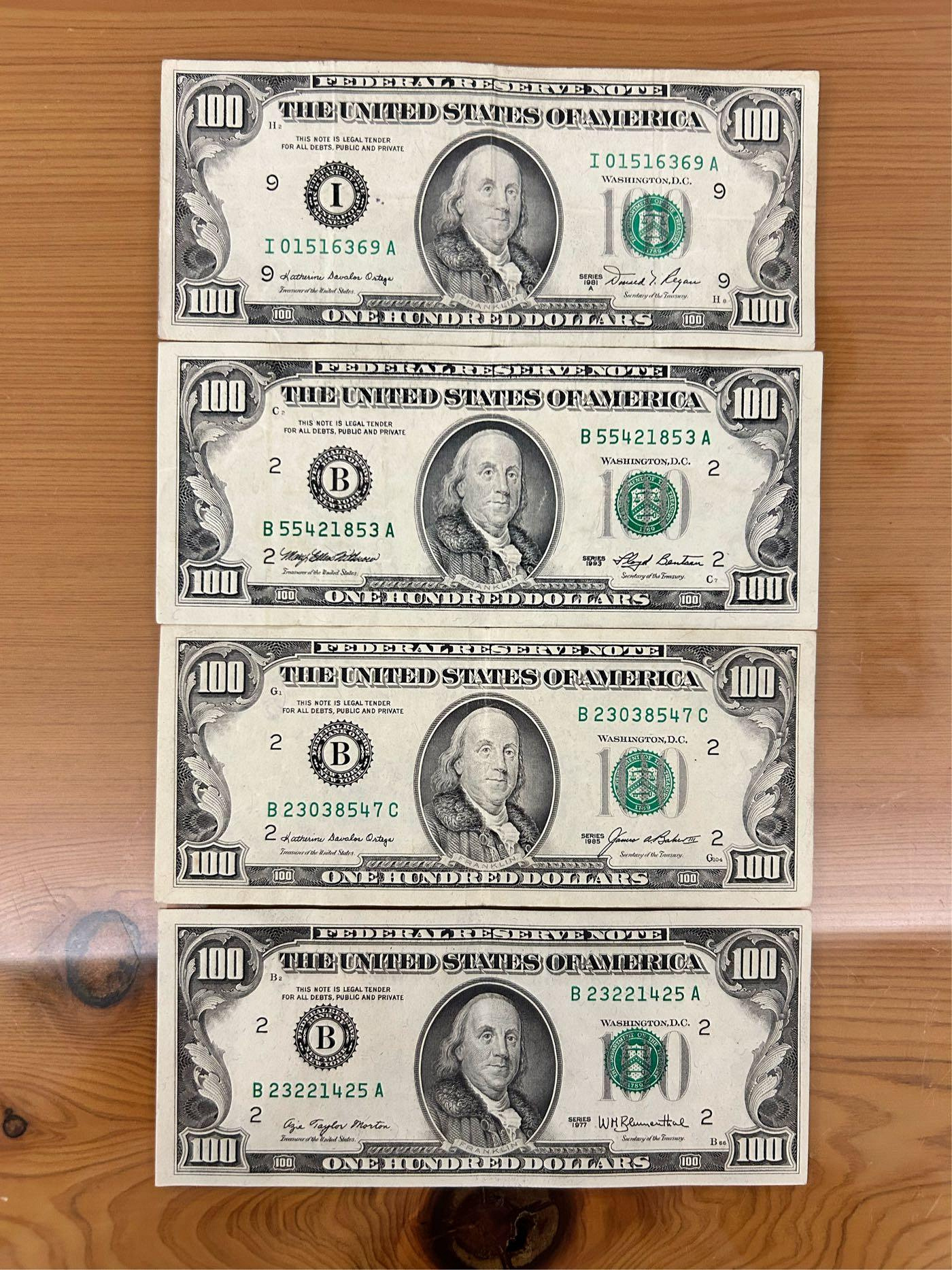 【H2Shop】美國美元美金100元1977~1993年小頭版富蘭克林紙鈔| Yahoo拍賣