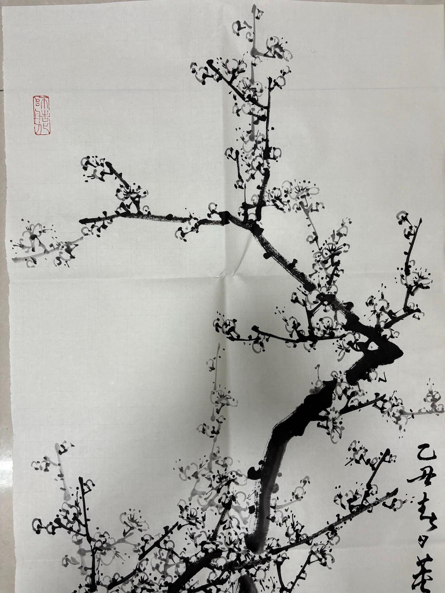 董壽平梅花畫芯，尺寸88x47，純手繪水墨寫意畫工精湛，梅花枝干遒勁