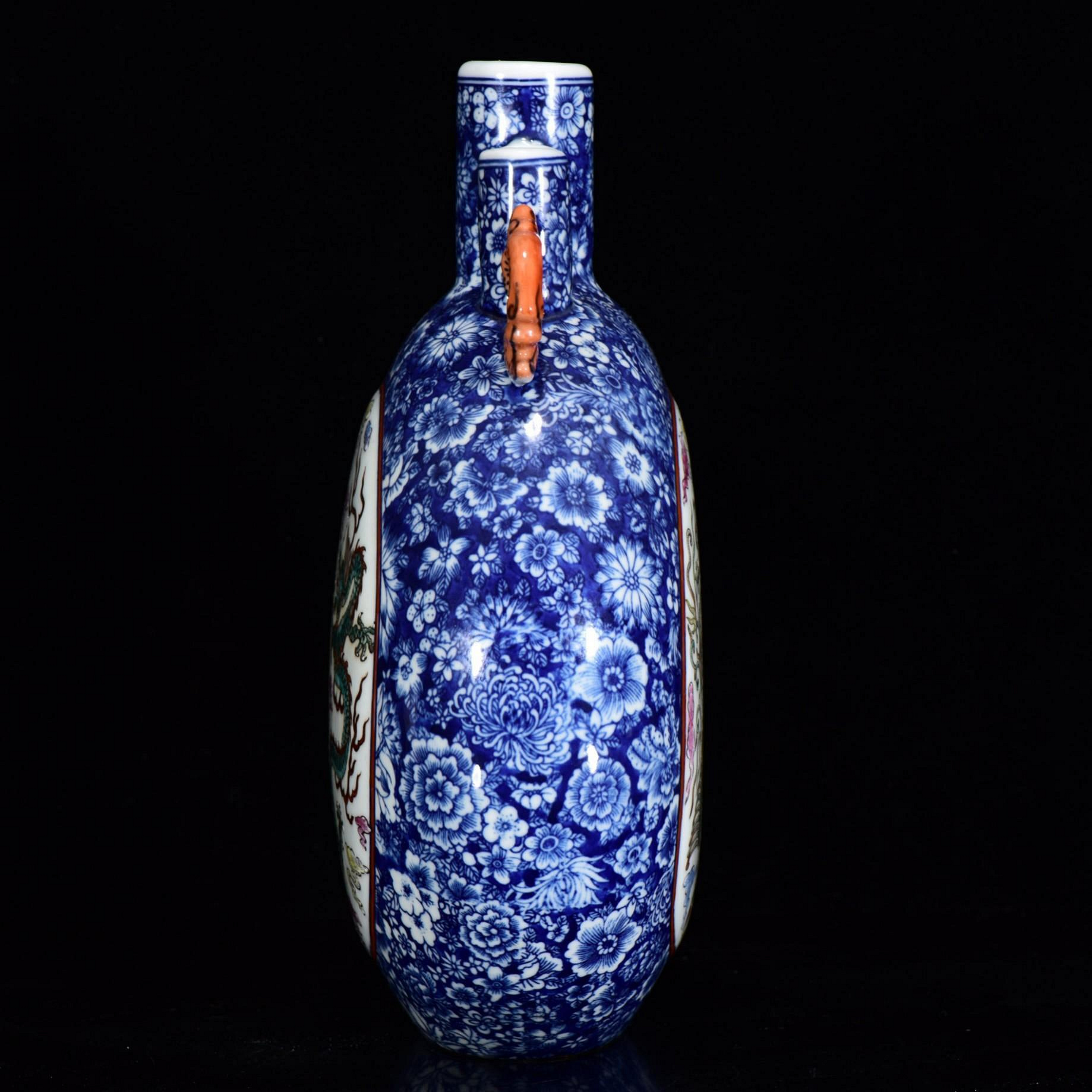 乾隆時期青花瓷瓶龍風紋三管扁瓶瓷器收藏品古董瓶HYX13495 | Yahoo拍賣