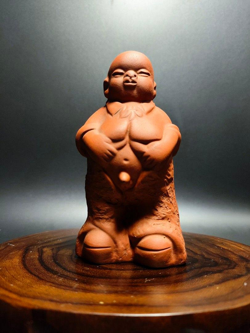 早期天然朱泥-童子茶寵（ 宜興/陶瓷/雕塑/擺件/紫砂/紫金砂/神像/神尊