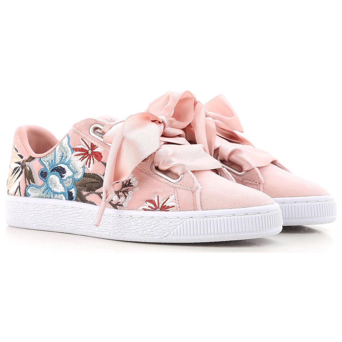 CodE= PUMA BASKET HEART HYPER EMB 花卉刺繡絨布緞帶鞋(粉紅) 366116 