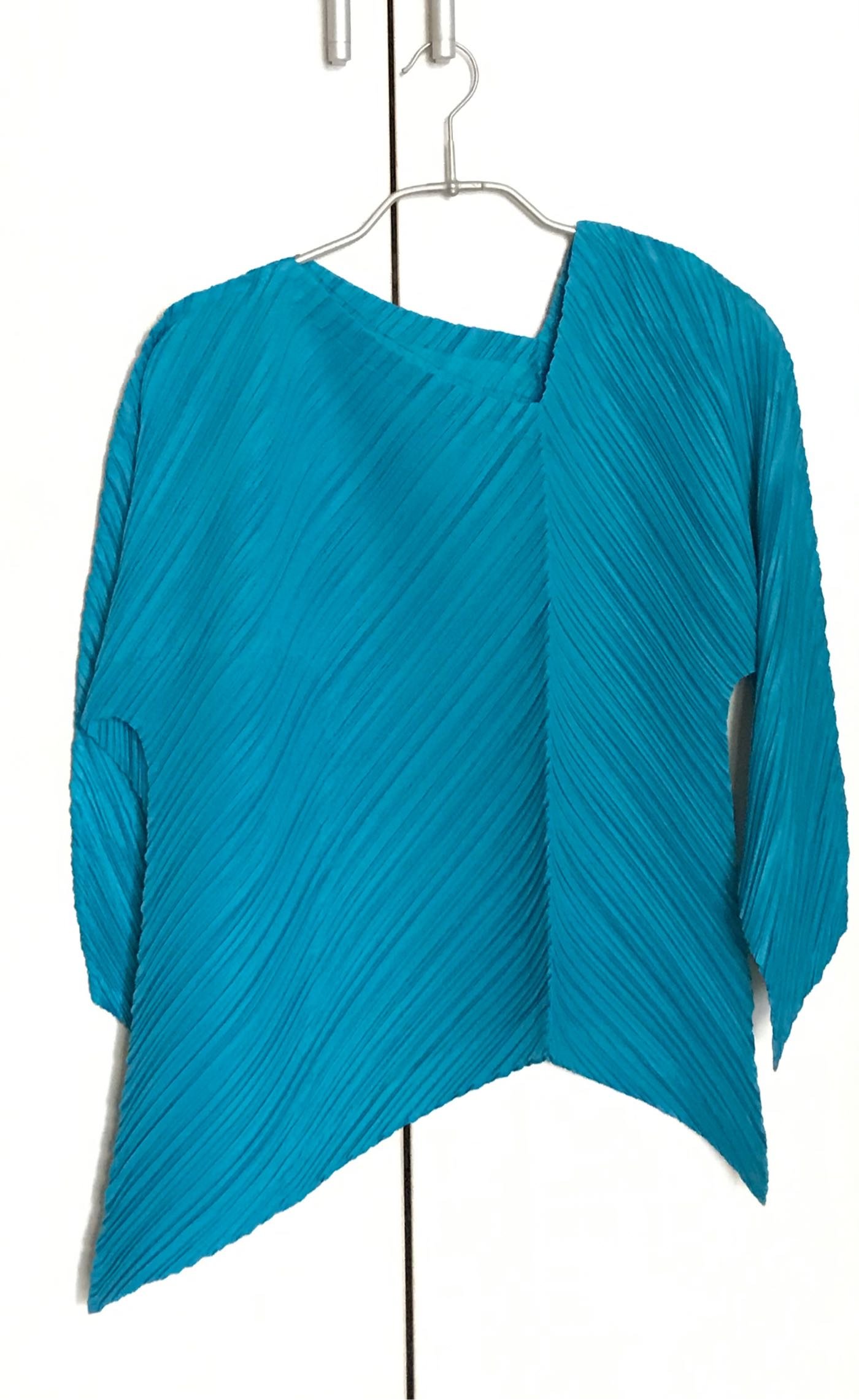 三宅一生ISSEY MIYAKE/PLEATS PLEASE/ME 銀灰色/藍色斜紋壓褶