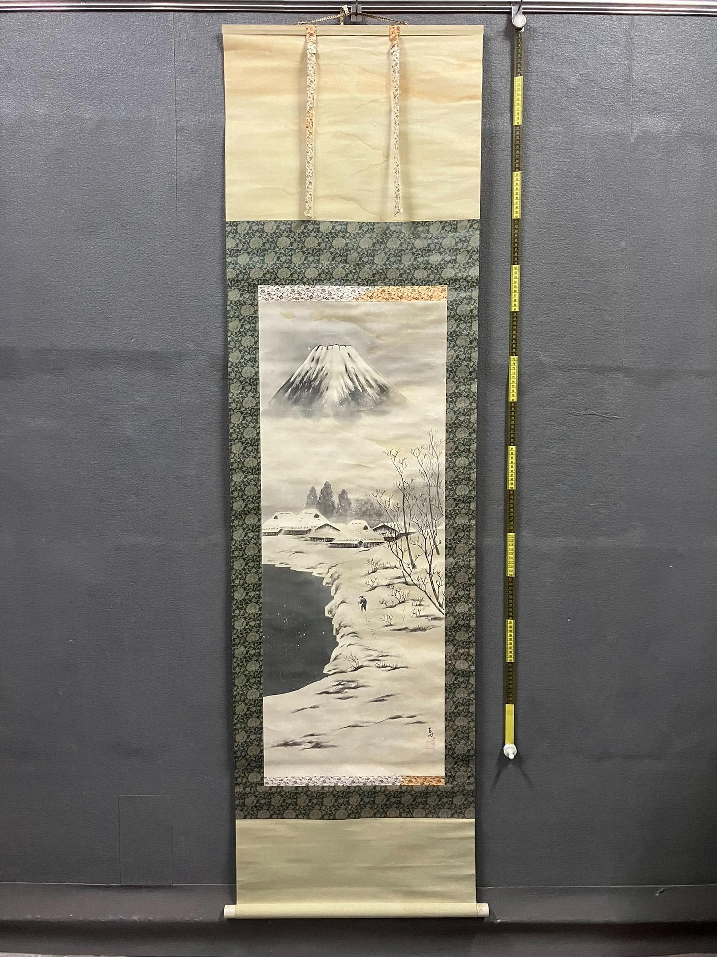 春帆日式山水畫中堂《雪景圖》國畫書法古玩字畫絹本綾裱畫心尺寸109*42