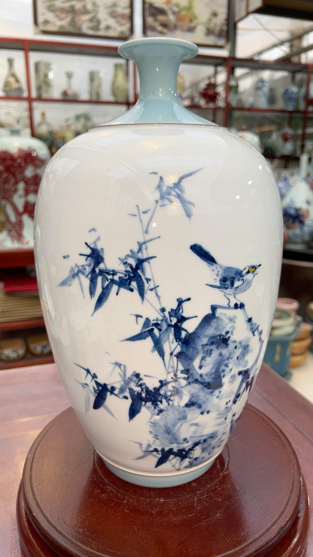 花瓶 青花五彩長頸瓶  20世紀中期中國景德鎮傑作 花瓶 青花五彩長頸瓶 20世紀中期中國景德鎮傑作 【公式通販】