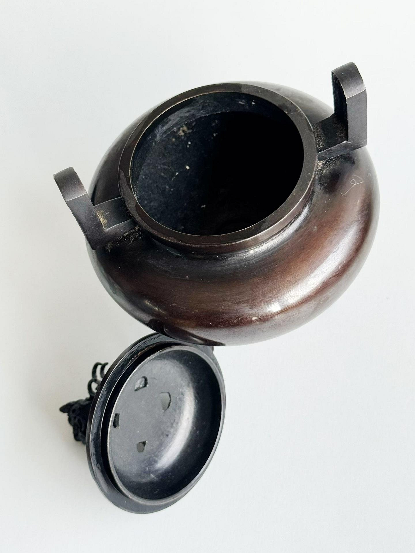 日本金工大師白峰造鑄銅香爐，大正時期古董級香薰，口徑6.5cm×高14.3cm