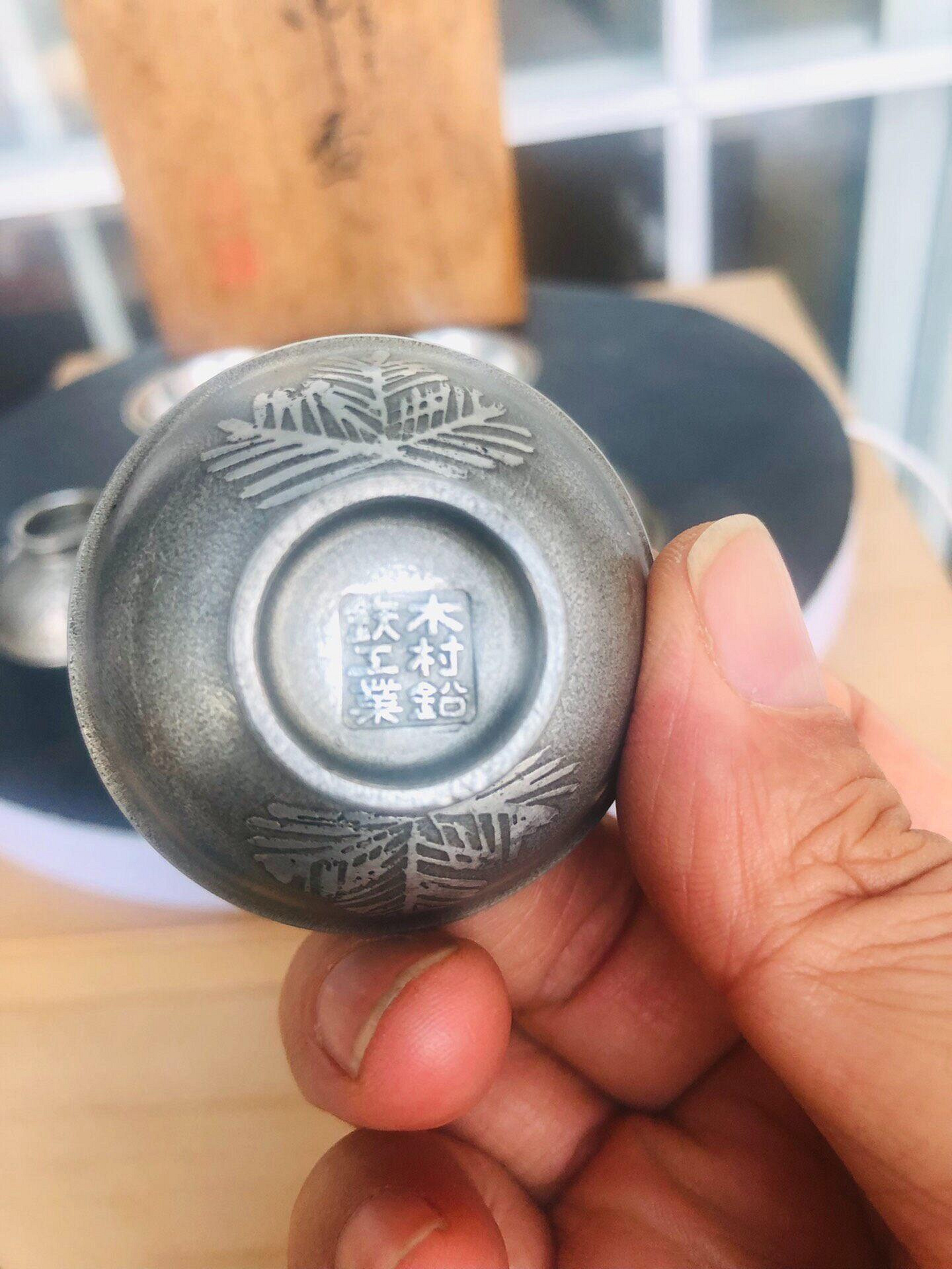 日本舶來品，“木村鉛鐵工業”作，老錫御盃五客單只直徑5厘米，高度2.2