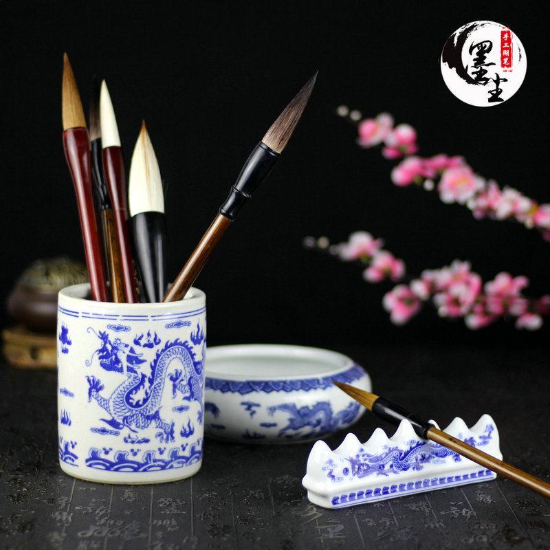 毛筆筒景德鎮青花瓷毛筆筒陶瓷筆桶可放毛筆圓珠筆鉛筆多功能筆桶【爆款
