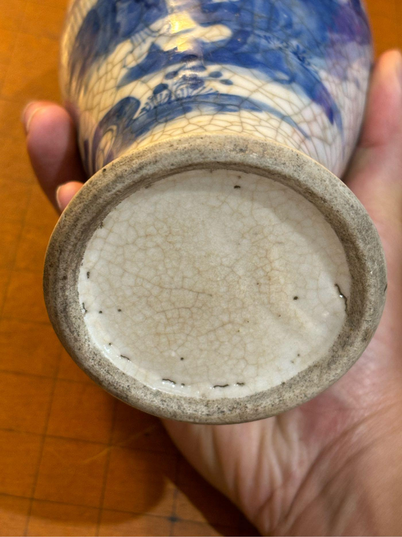 清代中期哥窯青花人物瓷器花瓶正老件。哥窯鈞窯汝窯古瓷雜項古玩