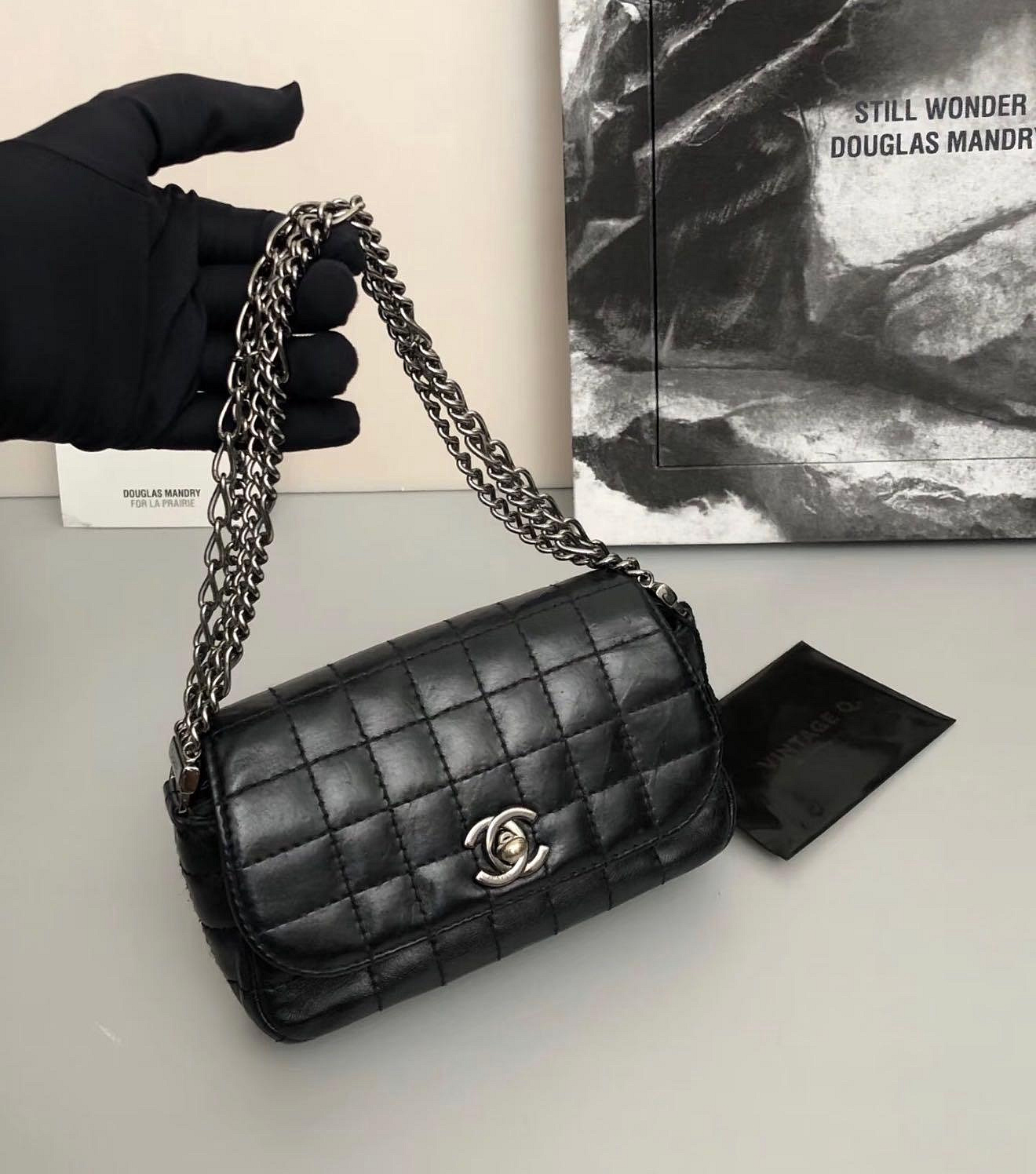 「JL精品代購」9新 Chanel 黑冰格mini cf 多鏈條肩背包