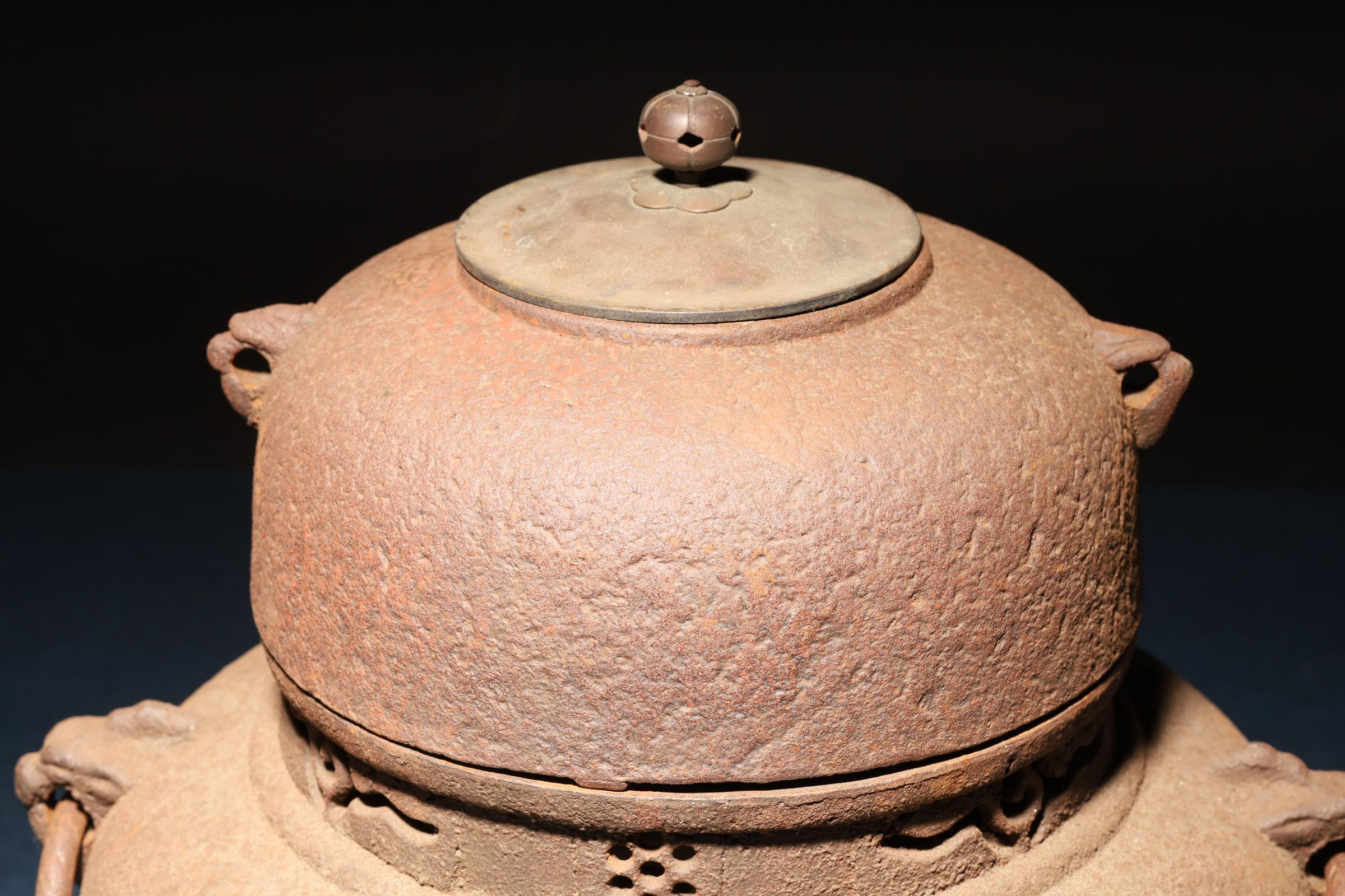 9/17結標日本鑄鐵鬼面風爐老茶釜BDI0410 -茶道具侘寂日本茶道品茶煎茶
