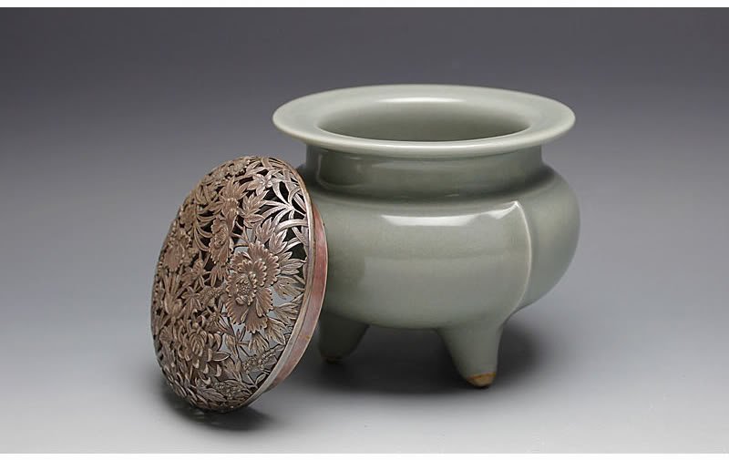 新月集】日本清水六兵衛作青磁香炉(雕花純銀蓋) | Yahoo拍賣