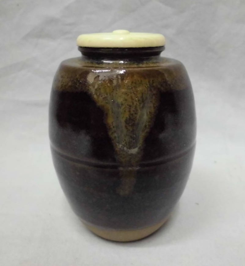 日本古陶平安喜山造肩衝茶入牙蓋共箱茶道具茶入棗万代喜山高約7cm