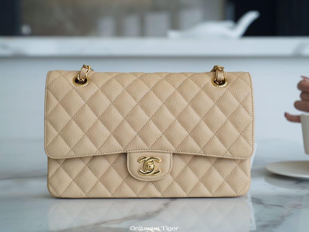 二手Chanel CF25 Classic flap bag A01112杏色金扣| Yahoo拍賣