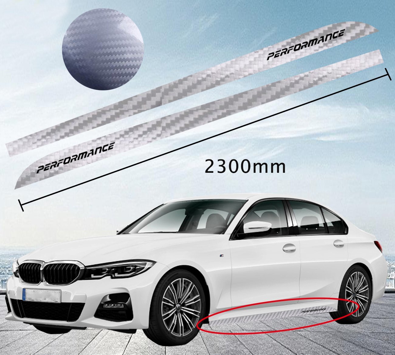 一組 3D銀色 碳纖款 汽車側裙貼 3D Carbon  裙邊汽車貼紙 賽車拉花貼紙 個性車身貼 For BMW F30