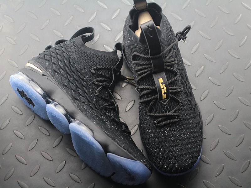 Nike LeBron 15代詹姆斯·勒布朗龍鱗戰靴針織全掌纖維柱氣墊高幫籃球鞋‘黑金冰藍’AO1754-006