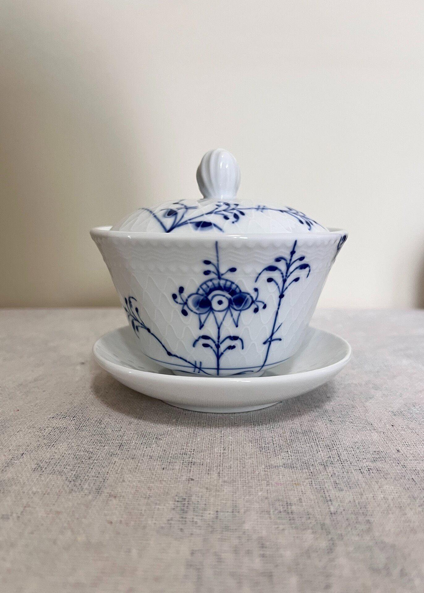 嚴選哥本哈根Royal Copenhagen 棕櫚唐草帶蓋杯碟三才蓋碗泰製近新全品