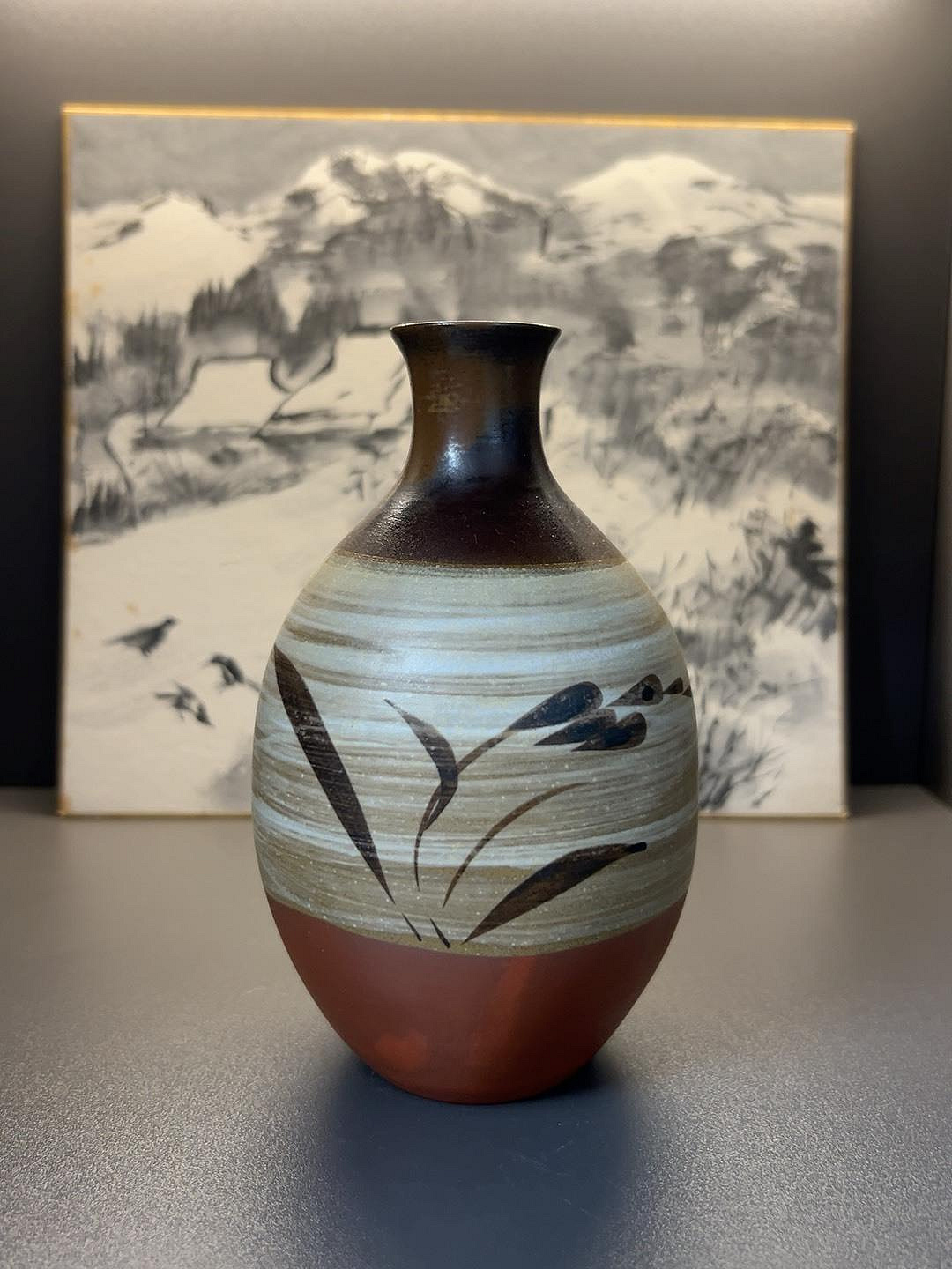 田中一晃】全新日本名窯一位窯品紅土朱泥花瓶花入花器高16cm 田中一晃