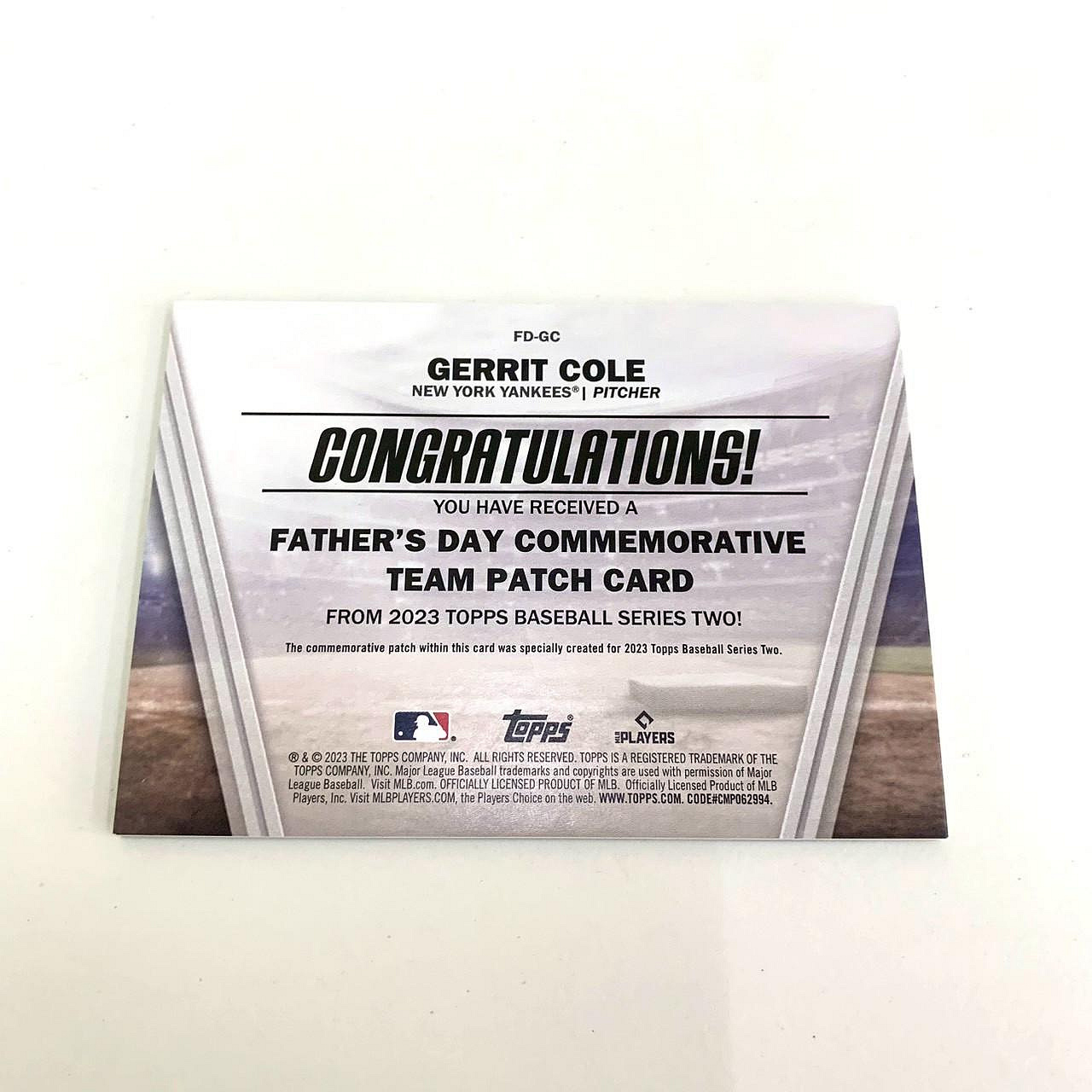 2023 Topps Series 2 Gerrit Cole Patch 紐約洋基隊父親節球衣卡特卡 