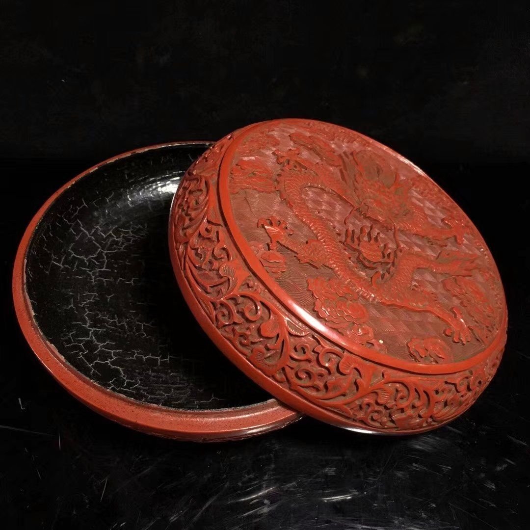 【漆】　★ 漆器 剔紅錦紋書函式盒 ★　清代　象牙調 花卉錦 彫刻文様　清供雅玩 漆】☆ 漆器 剔紅錦紋書函式盒 ☆清代象牙調 花卉錦 彫刻文様清